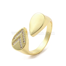 Rack Plating Brass Micro Pave Cubic Zirconia Finger Ring, Cuff Ring, Long-Lasting Plated, Cadmium Free & Lead Free, Teardrop