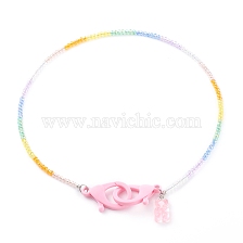 Rainbow Personalized Electroplate Glass Beaded Necklaces, Eyeglass Chains, Handbag Chains, with Resin Bear Pendants and Plastic Lobster Claw Clasps