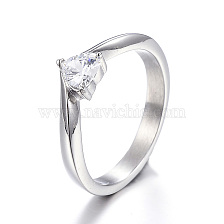 316 Surgical Stainless Steel Rings, with Cubic Zirconia