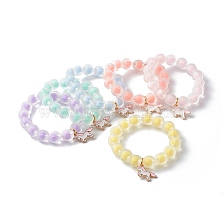 Bead in Bead Transparent Acrylic Pumpkin Beads Stretch Bracelet for Kid,  with Alloy Enamel Unicorn Pendants