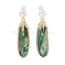 Pearl & Paua Shell Dangle Stud Earrings, with Brass Micro Pave Cubic Zirconia Findings and 925 Sterling Silver Pins, Oval