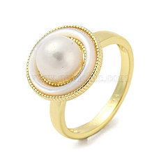 Natural Pear & Shell Flat Round Open Cuff Ring, Brass Finger Ring