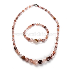 Natural Gemstone Graduated Beaded Necklaces & Stretch Bracelets Jewelry Sets, with Stainless Steel Lobster Claw Clasps