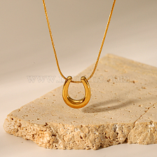 Stylish U-shaped Horseshoe Pendant Stainless Steel Necklace 18K Gold Plated