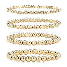 ANATTASOUL 4Pcs 4 Size Brass Round Beaded Stretch Bracelets Set for Women