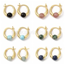 Natural & Synthetic Mixed Stone Round Beaded Hoop Earrings, Real 18K Gold Plated Brass Jewelry, Cadmium Free & Lead Free