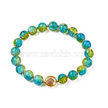 Round Glass Beaded Stretch Bracelet with Gold Plated Brass Ring for Women