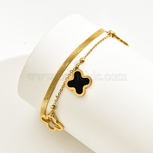 Stainless Steel Hollow Four-Leaf Clover Shell Double-Layer Bracelet Casual Gift