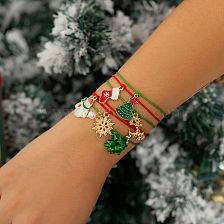 Cute Christmas Tree Snowman Snowflake Imitation Pearl Alloy Wax Line Enamel Braid Women'S Bracelets 1 Set