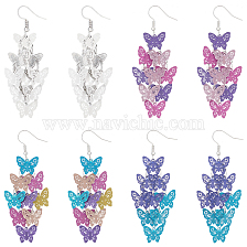 ANATTASOUL 4 Pairs 4 Colors Brass Butterfly Dangle Earrings, Long Cluster Earrings for Women