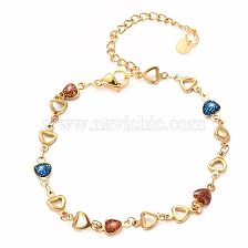 304 Stainless Steel Link Bracelets, with Resin and Lobster Claw Clasps, Heart, Colorful