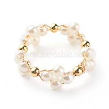 Glass Pearl Beads Finger Rings, with Brass Beads, Ring