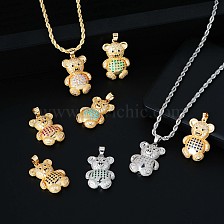 Cute Mini Cartoon Necklace, Sparkling Colorful Cubic Zirconia Bear Pendant