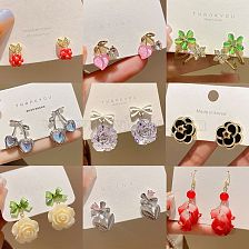 1 Pair Sweet Fruit Heart Shape Flower Inlay Sterling Silver Artificial Pearls Zircon Ear Studs