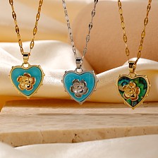 Colorful Couple Heart Flower Pendant Necklace for Her, Valentine's Day Gift