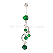 Piercing Jewelry Real Platinum Plated Brass Rhinestone S Shape Navel Ring Belly Rings, 63x9mm