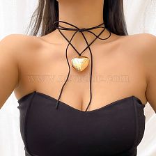 1 Piece Fashion Heart Shape Alloy Leather Wax Line Flannel Straps Women'S Pendant Necklace