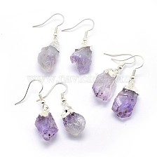 Natural Amethyst and Citrine Dangle Earring, with Brass Findings, Nuggets