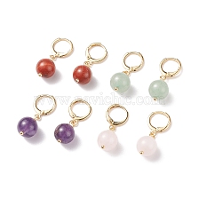 Round Gemstone Dangle Hoop Earrings, Gold Plated Brass Jewelry for Women