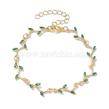 Brass Pave Green Cubic Zirconia Branch Links Bracelets for Women