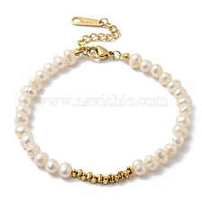 Natural Pearl Beaded Bracelets, Ion Plating(IP) 304 Stainless Steel Jewelry for Women