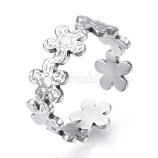 304 Stainless Steel Flower Open Cuff Ring for Women