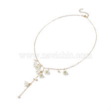 ABS Plastic Flower & Shell Pearl Charms Lariat Necklace, Brass Jewelry for Women