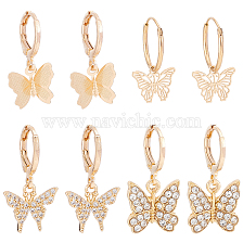 ANATTASOUL 4 Pair 4 Style Brass & Alloy Dangle Leverback Earrings for Women, Butterfly