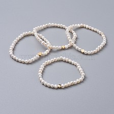 Stretch Bracelets, with Brass Beads, Grade A Natural Freshwater Pearl Beads and Burlap Packing Pouches Drawstring Bags