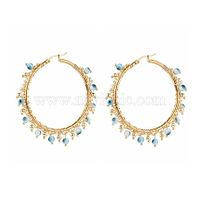 Round Enamel Evil Eye Brass Hoop Earrings, with Curb Chain & Beads, 304 Stainless Steel Ear Pin, Ring