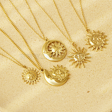 Stylish Stainless Steel Sun Pendant Necklace for Women, Various Options.