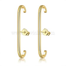 Brass Stud Earrings, with S925 Sterling Silver Ear Nuts, Bar, Golden, 36x12mm