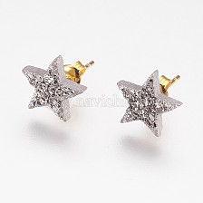 Electroplate Natural Druzy Agate Stud Earrings, with Brass Findings, Star, Platinum Plated, 10x11x3mm, Pin: 0.8mm