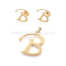 304 Stainless Steel Pendants and Stud Earrings Jewelry Sets, Alphabet