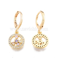 Colorful Cubic Zirconia Flower Dangle Leverback Earrings, Brass Jewelry for Women, Cadmium Free & Nickel Free & Lead Free