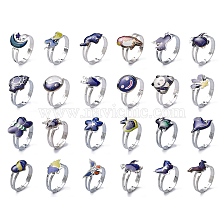 Adjustable Iron Changing Mood Rings, with Brass Findings, Cartoon, Mixed Size, Platinum, 16~20mm Inner Diameter, 100pcs/box