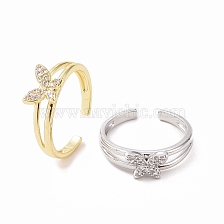 Clear Cubic Zirconia Butterfly Open Cuff Ring, Brass Jewelry for Women