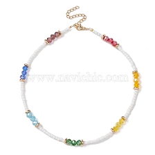 Glass Beaded Necklaces, Ion Plating(IP) 304 Stainless Steel Jewelry