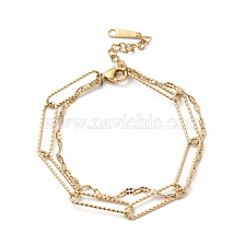 Ion Plating(IP) 304 Stainless Steel Paperclip & Dapped Chains Double Layer Multi-strand Bracelet for Women