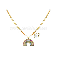 925 Sterling Silver Pendant Necklaces, Micro Pave Cubic Zirconia, Rainbow