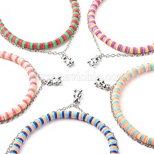 Handmade Polymer Clay Beaded Necklaces and Bear Alloy Pendant Necklace for Kid, with 304 Stainless Steel Cable Chain