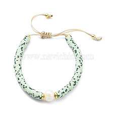 Adjustable Natural Pearl & Polymer Clay Disc Braided Beaded Bracelet for Women