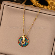 Colorful Enamel Flower Pendant Necklace, 304 Stainless Steel Jewelry for Women