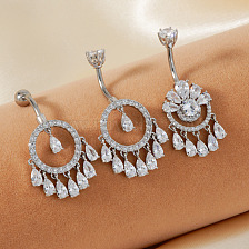 Fashionable Luxurious Simple Shiny Hollow Round Flower Tassel Belly Button Ring.