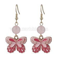 Alloy Enamel Butterfly Dangle Earrings, with Natural Mixed Gemstone Beads