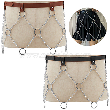 WADORN 2Pcs 2 Colors Imitation Leather Chain Belt, Alloy Chains Tassel Layered Waist Chain for Shirt Dress Overcoat