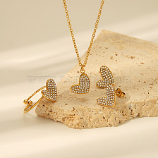 Chic Heart-shaped Stainless Steel Jewelry Set with Sparkling Diamonds