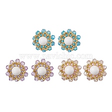 Flower Glass Seed Beaded with Natural Mashan Jade Stud Earrings for Women, Light Gold