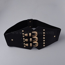 PU Leather Wide Elastic Corset Belts, Light Gold Alloy Clasp Lace-up Waist Belt for Women Girl