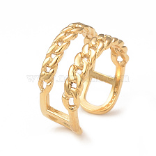 Ion Plating(IP) 304 Stainless Steel Curb Chains Shape Open Cuff Ring, Hollow Ring for Women